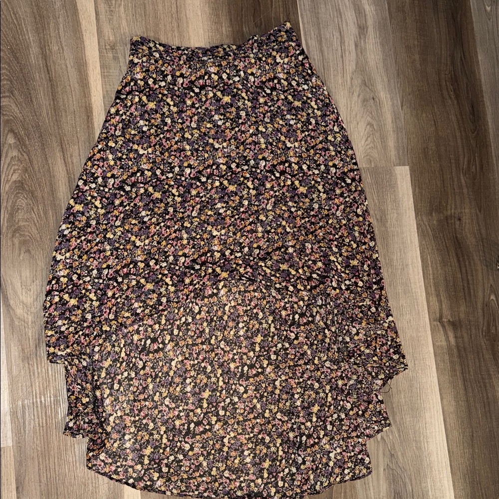 Streetwear Society Black Floral High-Low Maxi Skirt with Pink & Yellow Accents